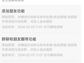 微信号被封,限制朋友圈和群聊7天,解封记